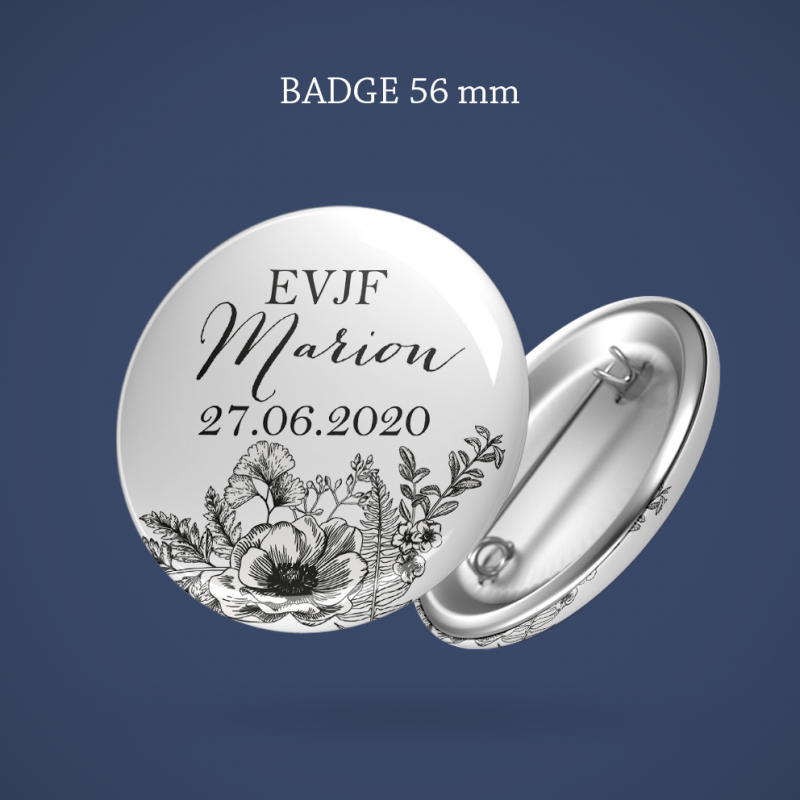 Badge EVJF Gravure anémone 56 mm